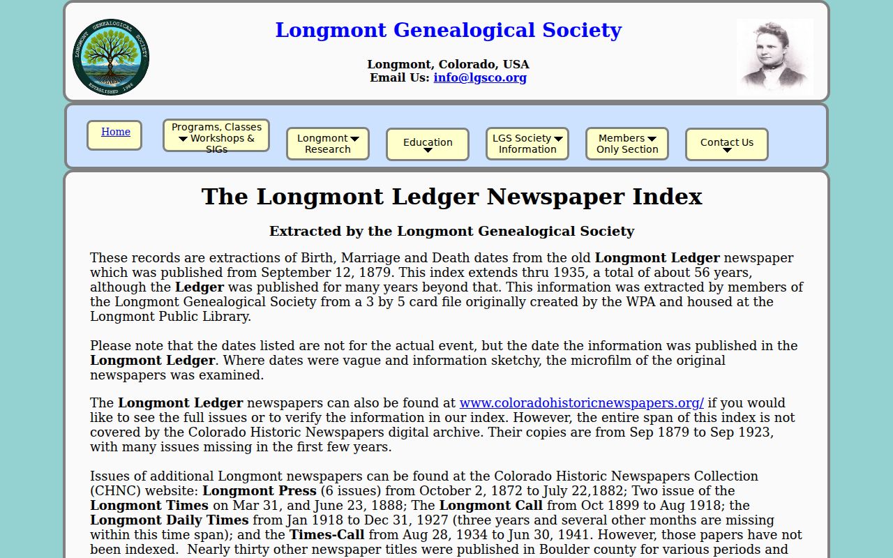 Longmont city directory Ledger index
