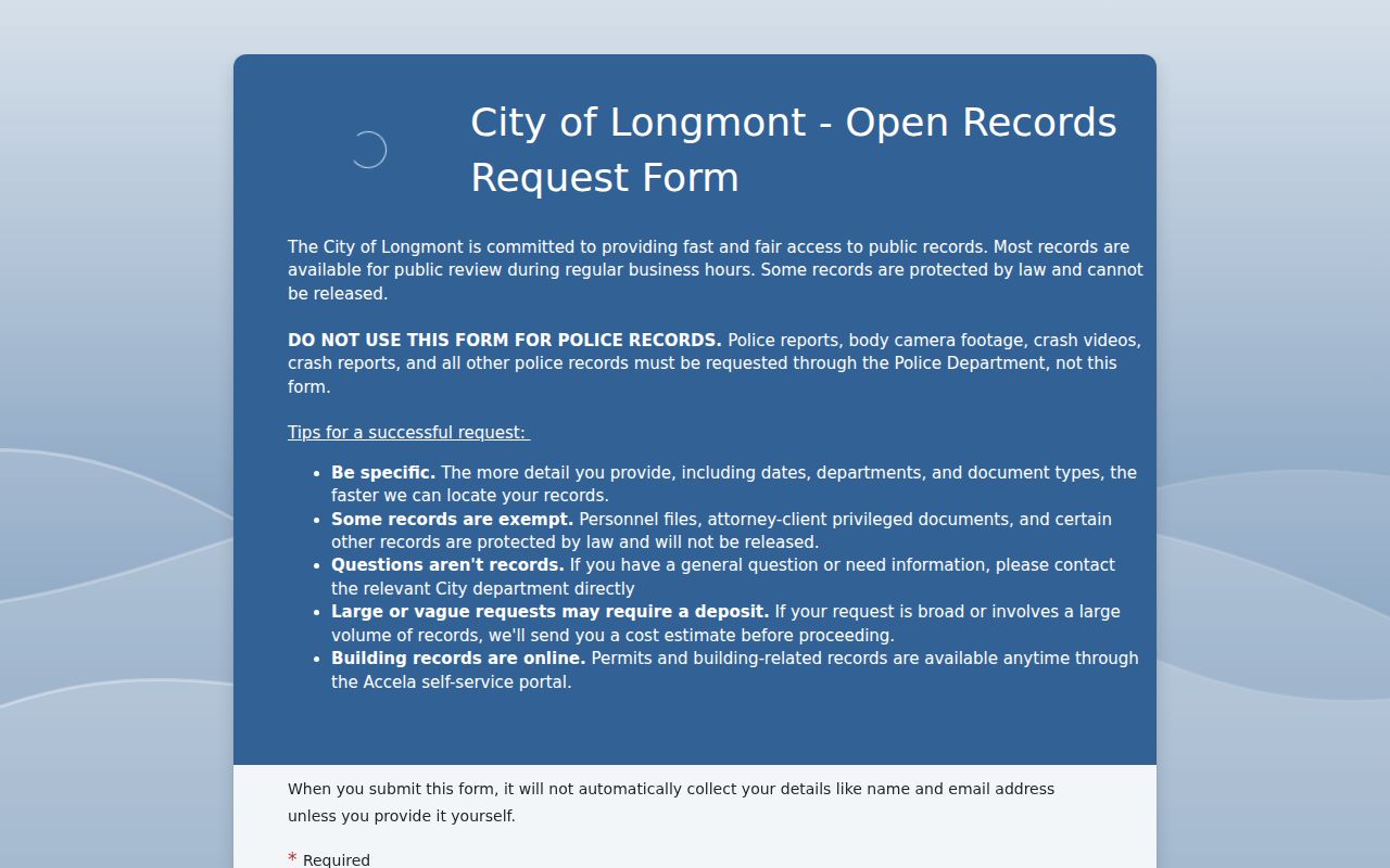 Longmont residents directory city public record request form