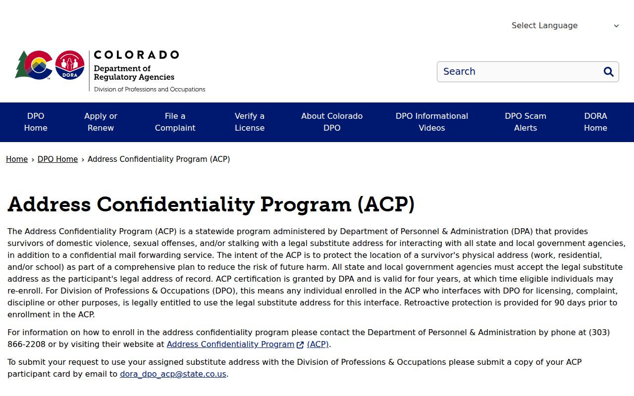 Longmont residents directory Colorado Address Confidentiality Program