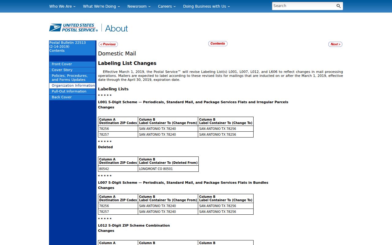 Longmont ZIP code directory 80542 deletion bulletin