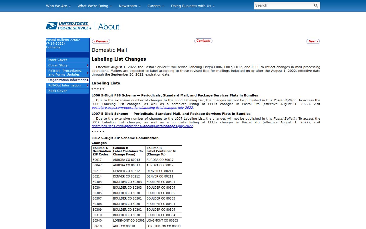 Longmont ZIP code directory 80540 routing bulletin